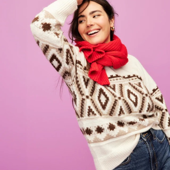 NWT OLD NAVY Cozy Pullover Sweater Color: Neutral Fair Isle SIZE MEDUIM - Picture 4 of 6